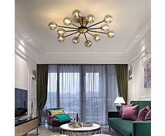 Rétro boule de verre plafonnier lustre finition bronze vintage 12 lampe branche plafonnier avec G9 décoration intérieure plafonnier pour chambre couloir salle à manger salon-Ambre_5 lumières