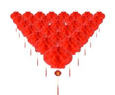 Tatuo 30 Pièces Lanterne Rouge en Papier Plastique Lanternes Rouges Suspendues pour Décoration de Fête du Printemps Chinoise de Mariage de Festival, 8,4 Pouces