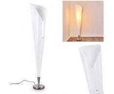 Lampadaire Mungia avec élégant abat-jour conique blanc, luminaire moderne de 148 cm de haut avec interrupteur sur le câble, pour une ampoule E27 max. 42 Watt, compatible ampoules LED