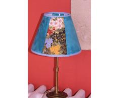 Abat jour en tissu suédine bleu et imprimé fleuri japonais