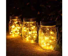 3 Pièces Solaire Lumière Jardin,30 Led Lanterne Solaire Suspendu Exterieur,Imperméable à leau Mason Jar Lampes,Luminaires décoration pour Jardin,Noel,Cour, Mariage, Fête