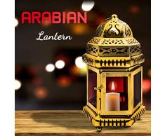 MAGHREBI CANDLE HOLDER - Lanterne classique en métal / verre de style marocain. Lampadaire décoratif en or. Lanterne suspendue vintage. Lampe de table marocaine contemporaine en verre rouge