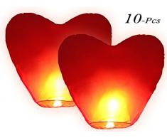 Lot de 10 lanterne volante céleste thaïlandaise coeur rouge amour couple