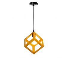 Lustre Suspensions Luminaire Industrielle Vintage Abat-Jour Métal Forme Carré Culot E27 Plafonnier Corde Ajustable pour Salon Salle à Manger Bar (Jaune)