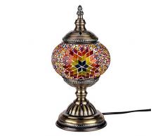 Lampe Turque Mosaïque Orientale de Bureauen Vintage Lampe en Verre Multicolore de Chevet Base en Bronze (Marron)