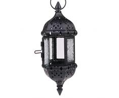 à suspendre Bougie Lanterne marocain Lustre rétro Bougeoir marocain vintage en métal creux Mariage à suspendre bougeoirs Lanterne Contiennent Chaîne de 40 cm (Noir)