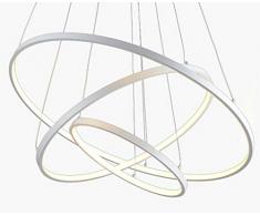LED 3 Anneaux Suspension, Moderne Circulaire Salle à manger Lumière Pendante, Dimmable Avec télécommande Blanc Aluminium Acrylique Salon Lustre, Chambre Bureau Étude Lampe Suspension 120W 40+60+80cm