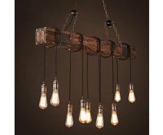 ONLT Lustre Industriel Bois,Suspension Luminaire Industrielle Vintage Rétro Plafonnier Eclairage,Chambre Hôtel Salle à Manger Salon Bar Restaurant (10 têtes)