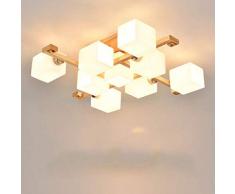 YZjk Plafonnier en Bois Rond Simple, Lustre en Bois Massif créatif pour Chambre Chaude, Lampe de Plafond à LED pour Restaurant, lumière Blanche, 9 têtes