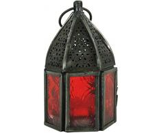 Guru-Shop Métal Oriental / Lampe en Verre Dans un Design Marocain, la Lumière du Vent en 6 Couleurs, Rouge, Fer, Couleur: Rouge, 10x5,5x5,5 cm, Lampes de Fer, Lampes en Laiton
