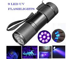 Sisit Lampe de poche ultra-violette UV. Détection de Blacklight 9 LED Torch. Mini lampe de 9 cm pour vérifier les notes, les cartes de crédit, les encres fluorescentes et la verrerie fissurée (Noir)