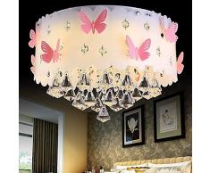 Chambre princesse pendentif en cristal plafonnier moderne chaud fille maternelle et romantique mariage chambre papillon palette circulaire abat-jour en acrylique E27 [la cote énergétique A ],Pink