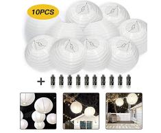 Dazone 10pcs Lanterne Chinoise Blanche en Papier avec LED Boule Chinoise pour Decoration de Mariage, Anniversaire, Fête, Maison, Noël (30cm)