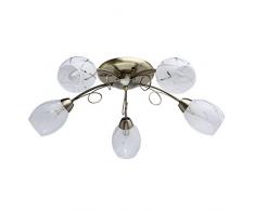 DeMarkt 358011505 Plafonnier Retro en Métal Couleur Bronze Antique à 5 Abat-jours en Verre Dépoli pour Chambre Salon Cuisine 5x60W E14