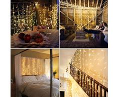 SALCAR Guirlande Lumineuse à LED 3 m x 3 m IP44 étanche étoiles LED Rideau Lumineux pour Noël, fêtes, intérieur, 8 programmes de Changement de lumière (Blanc Chaud)