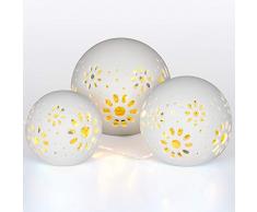 Gadgy ® 3x Boule Lumineuse l 24 LED String inclus l Fait à la main l Billes en céramique avec Perforation l Effet dombre l Ø 8/10/12 cm