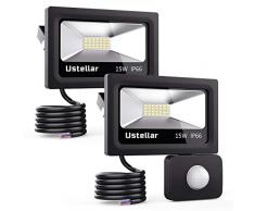 Ustellar Lot de 2 Projecteur LED Extérieur 15W avec Détecteur de Mouvement, IP66 Etanche, 1200lm, 5000K Blanc Froid, Eclairage de Sécurité, Lumière Spot Lampe Murale Jardin [Classe énergétique A+]