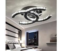 48W LED Plafonnier Moderne Simple Romantique Salon Salle à Manger Chambre K9 Crystal Clair Plafonnier Élégant Miroir en Acier Inoxydable Lampe Étude Éclairage de Plafond L75cm*W58cm Lumière Blanche