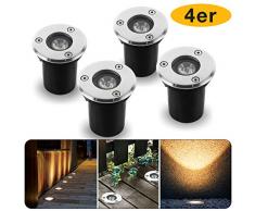 Led Downlight Encastré 230V Encastré Downlight Lumière Extérieure IP67 Projecteur de Jardin Extérieur (Blanc Chaud, 4 Pack Rond 1W)