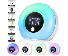 EXTSUD Lampe de Réveil LCD Lampe de Chevet avec Haut-parleur Bluetooth Lampe dambiance lumineux dimmable avec 4 luminosités, 5 couleurs et capteur de vibrations pour Enfants et Adultes