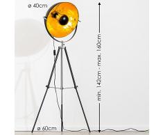 Lampadaire tripode Saturn XL noir avec réflecteur doré - Lampadaire projecteur de cinéma avec globe pivotant et hauteur ajustable - Luminaire design vintage adapté aux ampoules LED
