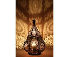 Lampe de table de chevet marocaine Malhan 38cm noir E27 | Abat-jour marocain oriental en métal | petite lampadaire sur pied orientale de l’inde comme Décoration de salon exotique ethnique
