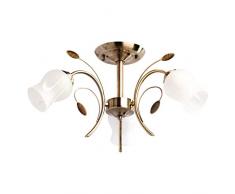 DeMarkt 256018103 Plafonnier Luminaire Floral à 3 Lampes en Métal couleur Bronze Antique Abat-jours en Forme Fleur en Verre Mat Blanc pour Chambre Cuisine 3x60W E14