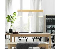 ztleuchte moderne Nordic Suspension Leuchten élégant lustre bois Metallo blanche abat-jour vintage Hauteur réglable Lumière décorative Fur Café Party Bar Salle à manger E27 × 3, Ø 70 cm