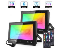 Novostella Lot de 2 Projecteurs LED RGB 60W Extérieur, 20 Couleurs 6 Modes, DIY Couleurs, IP66 Etanche avec Télécommande, Projecteur Couleur RVB Lampe Spot dAmbiance Soirée Halloween/Noël/Jardin