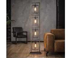 famlights Saskia Lampadaire rectangulaire en métal argenté 4 x E27 Design industriel élégant pour salon, chambre à coucher Lampe design moderne Lampe sur pied rétro