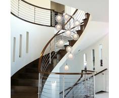 Escalier lustres boule de verre multi lumières moderne salon créatif pendentif lumière villa plafonnier duplex appartement spirale escaliers long lustre, 40 * 200cm (Couleur : Clair)