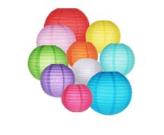 Lot de 10 lampions colorés - Lanternes en papier chinoises - Décoration suspendue aux couleurs de larc-en-ciel - Différentes tailles - Idéal pour : anniversaire, mariage, Baby Shower