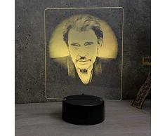 Lampe Johnny Hallyday personnalisable 16 couleurs RGB & télécommande - Fabriquée en France - Lampe de table - Lampe veilleuse - Lampe dambiance