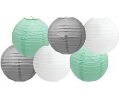 Lot de 6 lanternes rondes en papier pour décoration de fête, Métal, Abat-jour gris menthe., 4 (10 Cm)