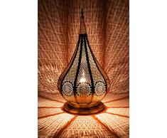 Lampe de table de chevet marocaine Kais Doré 38cm | Abat-jour marocain oriental en métal | petite lampadaire sur pied orientale du Maroc comme Décoration de salon exotique