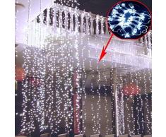 KKgud LED Guirlande Rideau Lumineux 3M×3M 300 leds avec la Prise Française 8 Modes de Flash pour Décoration Noël / Soirée / Festival/ Mariage, Fête (Blanc)