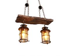 JIAODIE Rétro Lustre Lancienne Chandelier Lustres Lumières Ancien Plafonnier Industriel Creative Suspensions Lamp Bar Comptoir Décoration Café Restaurant Bois Massif Lumières Suspendues,2*E27