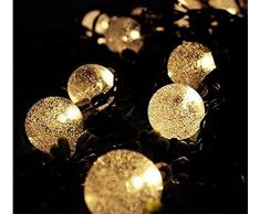 Uping Guirlande Lumineuse Boule LED Solaire 30 Ampoules 6,5 Mètres Etanche Décoration Intérieur/Extérieur pour Jardin Noël Mariage Cérémonie(Blanche chaude)