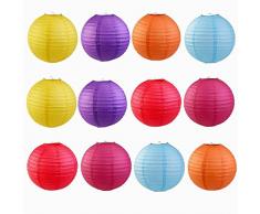 Lot de 12 Lanterne en papier Lanterne Décoration 8multicolores lanternes papier abat-jour rond pour Décoration
