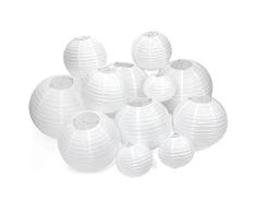 12 PCS Lampion Papier Blanc 4 Tailles Lanterne Blanche en Papier Boule Chinoise pour Décoration de Maison Mariage Anniversaire Fête Avez Les LEDs (Blanc)