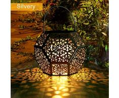 Lanterne Solaire LED Exterieur GolWof Lampe Solaire de Jardin Exterieur Suspendue Étanche Lumière Accrochant Éclairage Décorative Forme de Diamant pour Jardin Patio Pelouse Couloir Allée - Argent