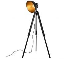 lux.pro] Lampe sur Pied Lampadaire Trépied avec Abat-Jour Design Industriel Métal Noir et Or 135 cm x 60 cm