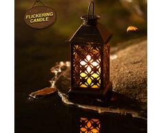 SteadyDoggie Lanterne LED à énergie solaire - Finition à l’ancienne en métal et bronze - Belle lanterne pour table ou à suspendre - Intérieur ou extérieur - Matériaux résistant aux intempéries