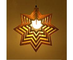 suspensions luminaires,Lustre en bois massif simple art moderne en bois créatif restaurant lustre salon étoiles lampes