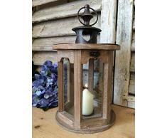 Bois et métal Lanterne vintage Bougie Photophore Jardin Décoration de mariage, noir, Round - Metal Top