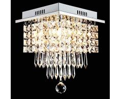 Glighone Lustre en Cristal 4*G9 Moderne Plafonnier Carré Luminaire Eclairage Suspendu Lumière Pendentif Gouttelette Pour Cusine Salon Salle à Manger Chambre Bureau Bar Resteaurant