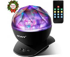 SOAIY Lampe dAmbiance LED Multicolore Lampe de Nuit avec Projection 4 Minuteries & 3 Niveaux de Luminosité avec Télécommande - Noire
