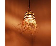 Etnico Arredo 1001201110 Lustre en osier paille rotin, luminaire à suspension de style ethnique marocain