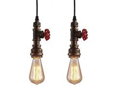 iDEGU Suspension Luminaire Industrielle, 2 Lampes Plafonnier Lustre Vintage en Design Tuyau Lumière Art Déco pour Café, Bar, Restaurant, Cuisine - Bronze Antique