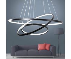 Moderne LED Lustre Table à manger 76W LED 3 anneau LED Dimmable Contrôle à distance Lampe suspendue Salon Plafonnier Chambre à coucher Suspension à hauteur réglable Lustre 60/40 / 20cm (Noir)